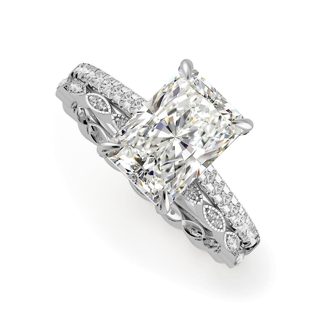 Radiant Cut Cathedral Pave Women Wedding Ring Set - 486