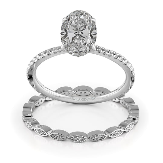 Oval Cut Pave Engagement Ring Bridal Set - 370