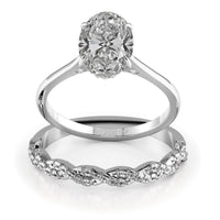 Oval Cut Hidden Halo Cathedral Engagement Ring Bridal Set - 369