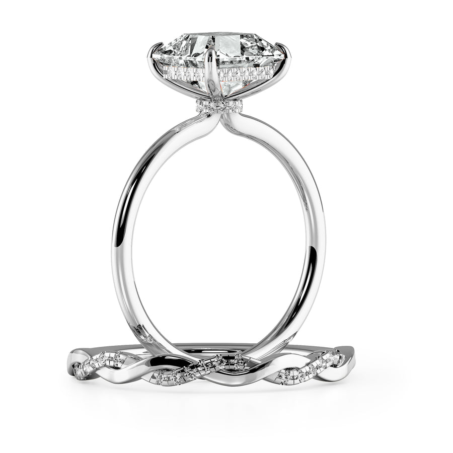 Squared Emerald Cut Hidden Halo Elegant Engagement Ring Bridal Set - 624