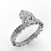 Pear Drop Cut Hidden Halo Pave Engagement Ring Bridal Set - 505