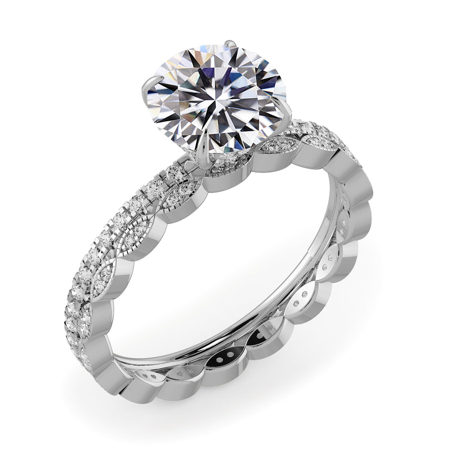 Round Brilliant Cut Hidden Halo Pave Engagement Ring Bridal Set - 402