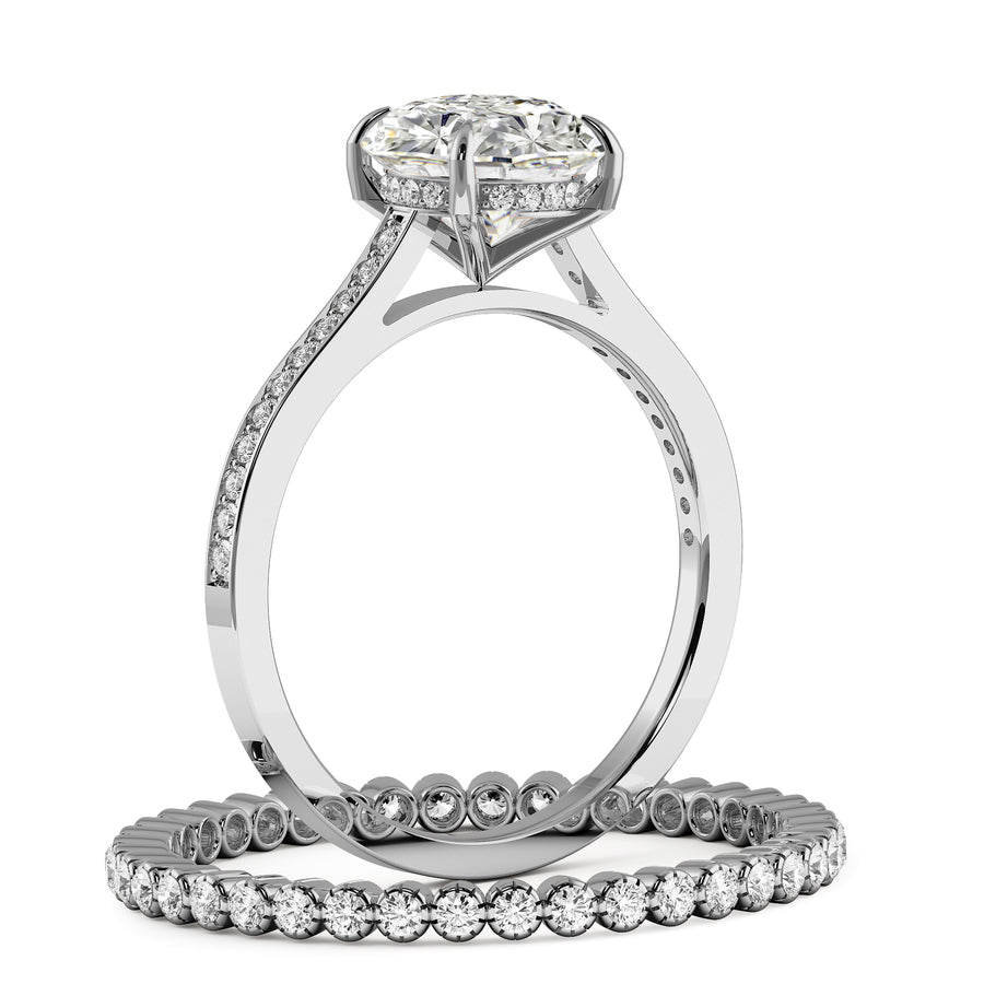 Radiant Cut Hidden Halo Pave Cathedral Engagement Ring Bridal Set - 484