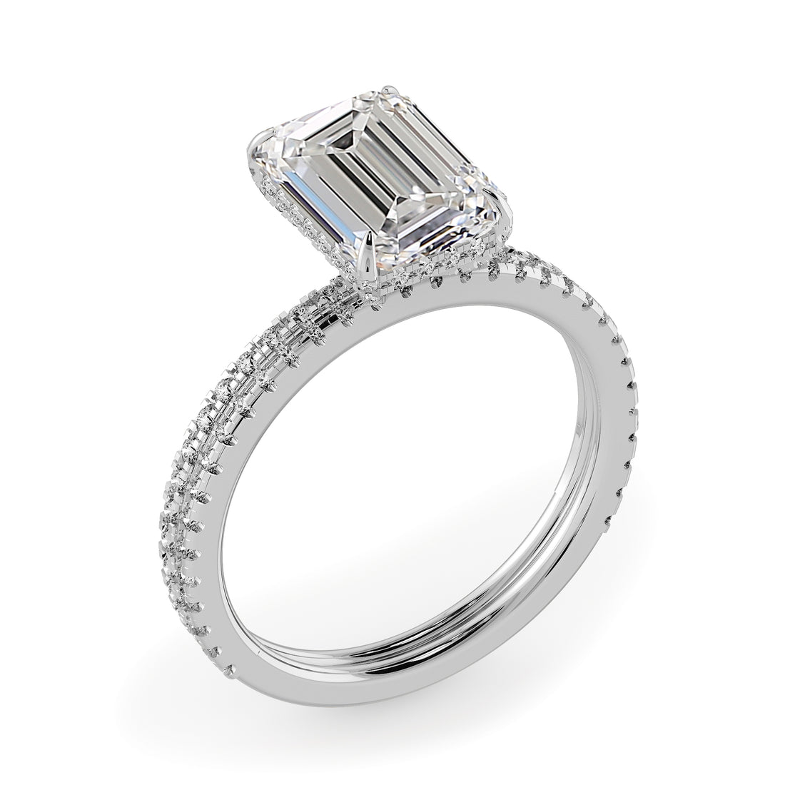Hidden Halo Emerald Diamond Engagement Ring Set For Women- 725