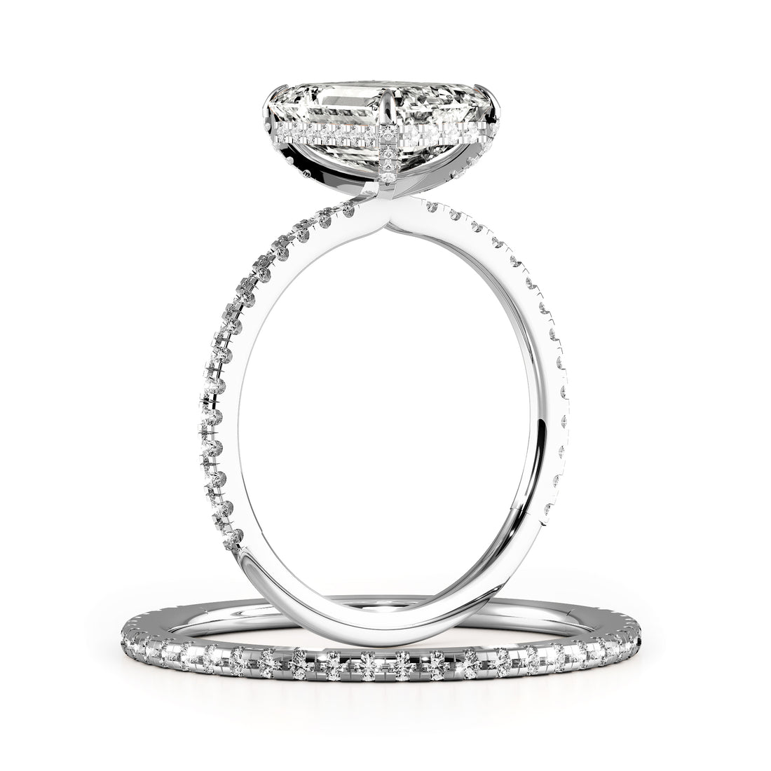 Hidden Halo Emerald Diamond Engagement Ring Set For Women- 725