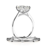 Elongated Radiant Cut Hidden Halo Cathedral Women Wedding Rings Set - 601