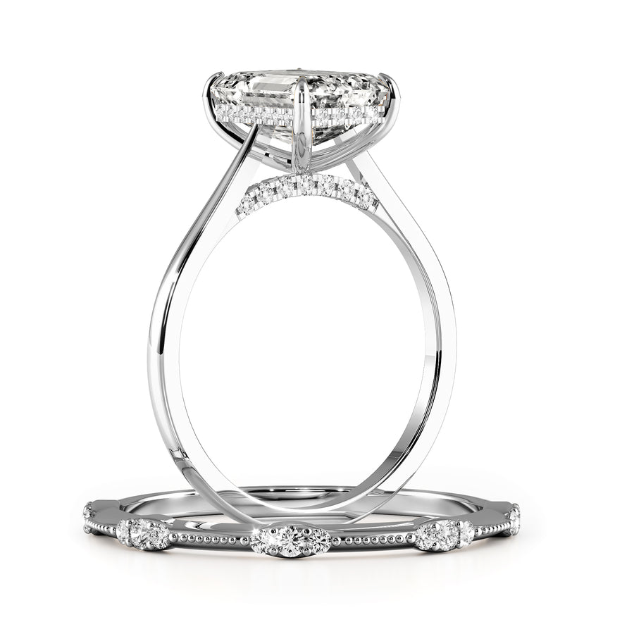 Hidden Halo Emerald Cut  Elegant stackable wedding rings - 723