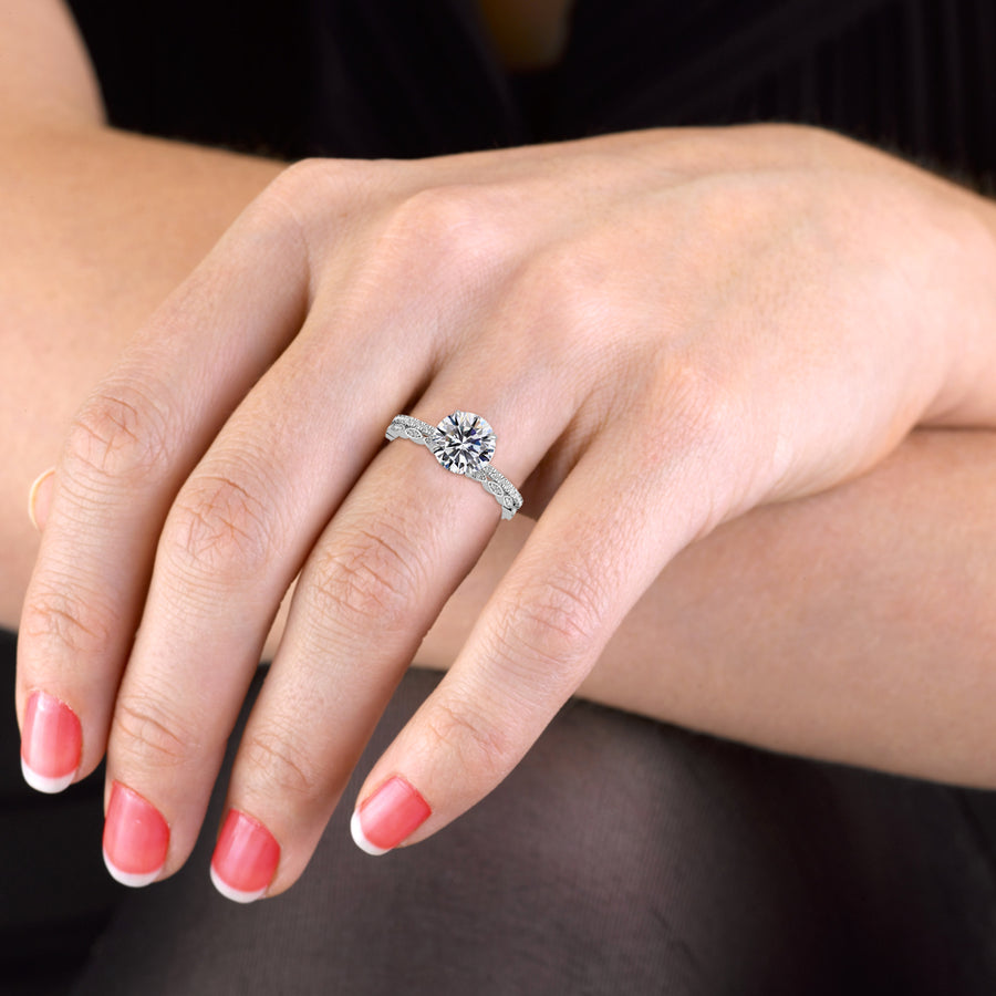 Round Brilliant Cut Hidden Halo Pave Engagement Ring Bridal Set - 402