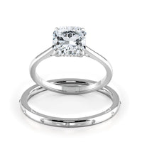 Square Radiant Cut Hidden Halo Cathedral Engagement Ring Bridal Set - 643