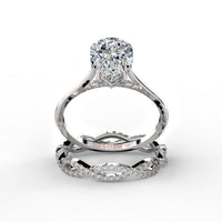 Pear Drop Cut Hidden Halo Cathedral Engagement Ring Bridal Set - 503