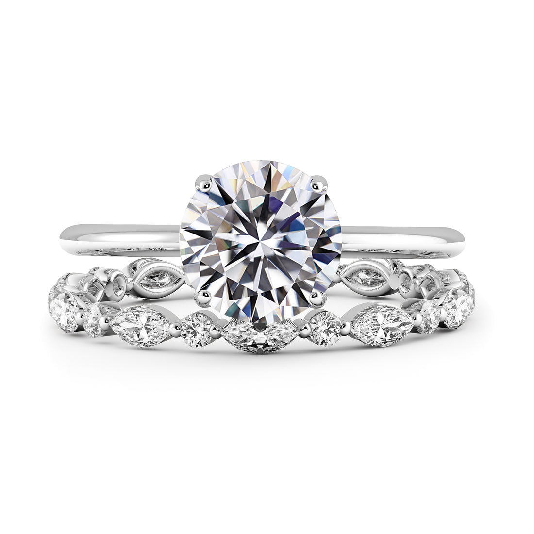 Round Brilliant Hidden Halo Engagement Ring Bridal Set - 401