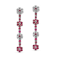 Ruby and Diamond Flower Dangling Earring - 2 Carat