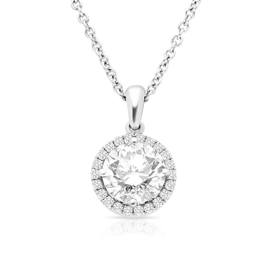 Diamond Halo Pendant Necklace - 1.3 Carat