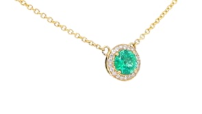 Yellow Gold Emerald Halo Pendant Necklace - 1.2 Carat