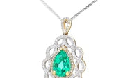 White and Yellow Gold Emerald Pendant Flower - 1.9 Carat