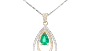 White and Yellow Gold Teardrop Emerald Pendant Necklace - 1.76 Carat