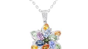 Multi Color Sapphire Flower Shaped Pendant Necklace - 5.5 Carat