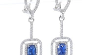 Blue Sapphire and Diamond Dangling Earrings - 4 Carat