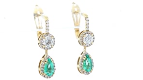 Green Emerald and Diamond Double Drop Earrings - 2.6 Carat