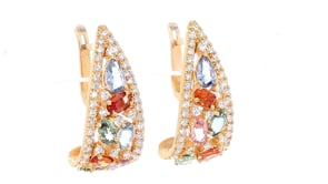 Multi Colored Sapphire Cluster Triangular Earrings - 7 Carat