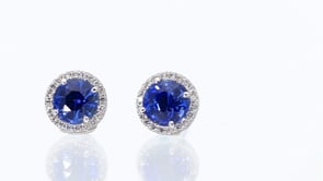 White Gold Round Blue Sapphire and Diamond Halo Studs - 2.6 Carat