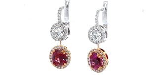 Two Tone Diamond and Pink Sapphire Drop Earrings - 5.4 Carat
