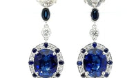 Oval Cut Cultured Blue Sapphire Dangle Birthstone Earrings - 10 Carat