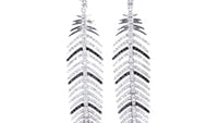 White and Black Diamond Feather Dangling Earrings - 3.9 Carat