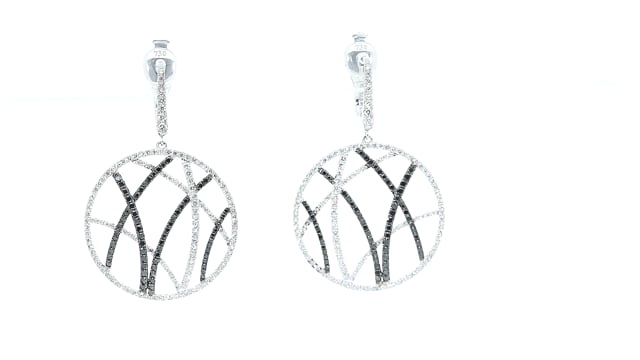 White and Black Diamond Bamboo Forest Circle Drop Earrings