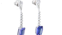 Cushion Cut Tanzanite and Diamond Linear Drop Earrings - 4.87 Carat