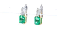 Green Emerald and Diamond White and Yellow Gold Drop Earrings -5 Carat