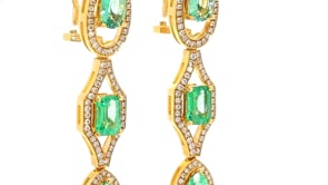 Green Emeralds Dangle Birthstone Earrings - 5.4 Carat