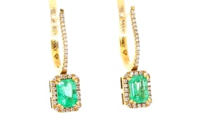 Yellow Gold Green Emerald Drop Earrings - 2.2 Carat