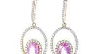 Double Oval Pink Sapphire Drop Earrings in Rose Gold - 5.3 Carat