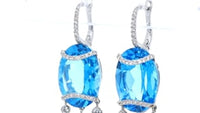 Oval Cut Blue London Topaz and Diamond Dangle Earrings - 38 Carat