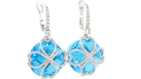 Blue Topaz and Diamond Four Leaf Clover Design Dangle Earrings - 30 Carat