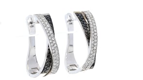 White and Black Diamond Crossover English Lock Earrings - 1.5 Carat