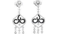 White and Black Diamond Chandelier Earrings - 1.5 Carat