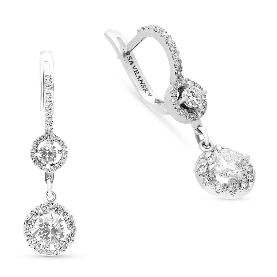 Halo Diamond Double Drop Earrings - 1.5 Carat