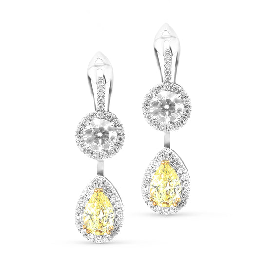 Canary Yellow Diamond Double Drop Earrings - 2.8 Carat