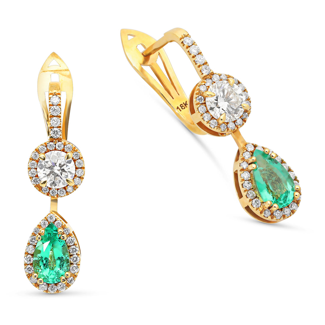 Green Emerald and Diamond Double Drop Earrings - 2.6 Carat