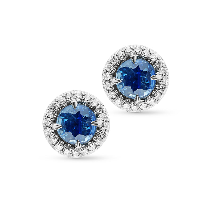 Round Blue Sapphire and Diamond Halo Studs - 2.46 Carat