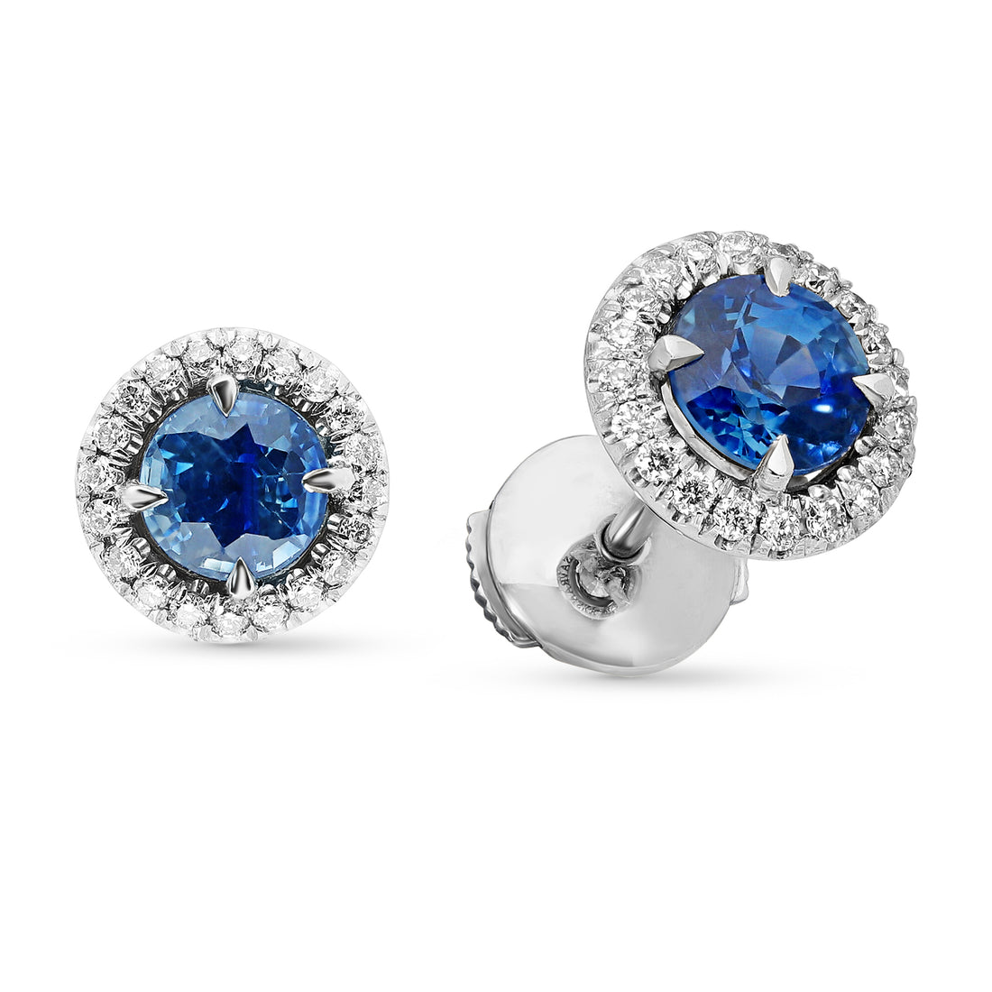 Round Blue Sapphire and Diamond Halo Studs - 2.46 Carat