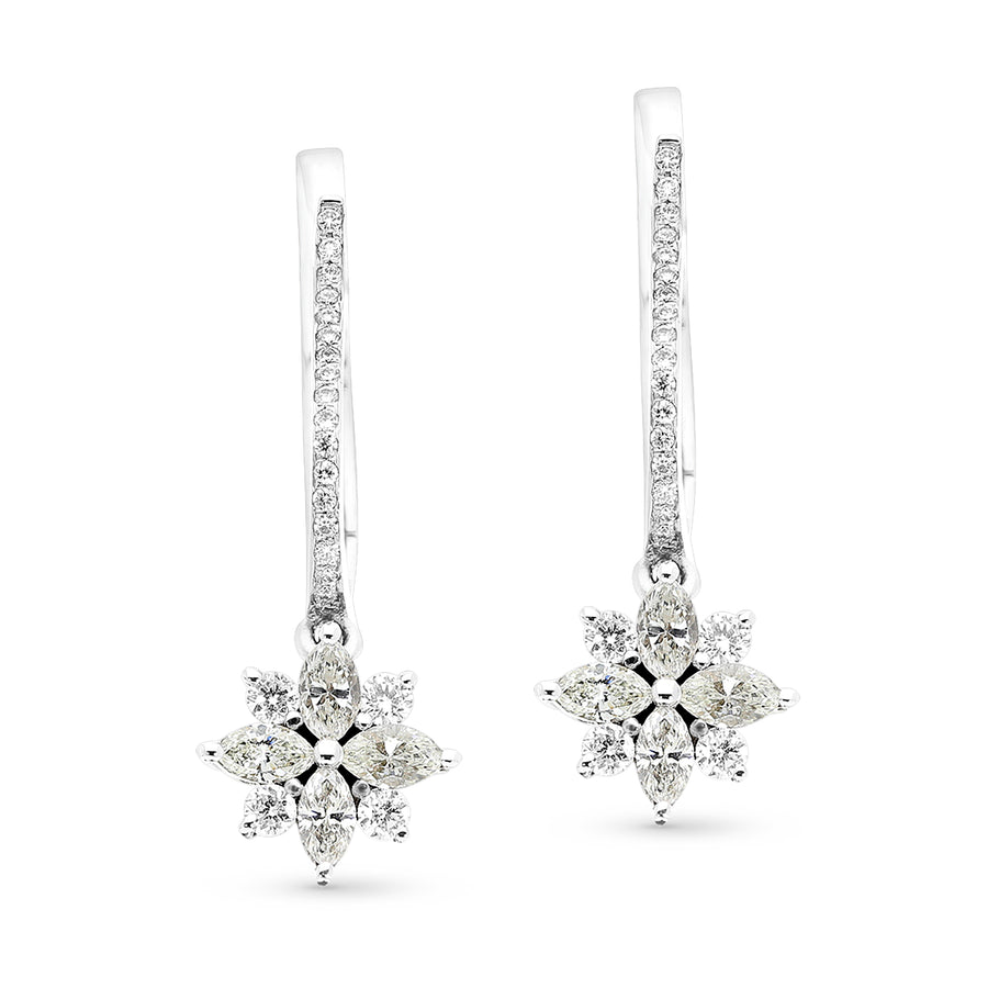Diamond Flower Drop Earrings - 1 Carat