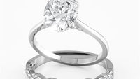 Oval Cut Hidden Halo Cathedral Engagement Ring Bridal Set - 369