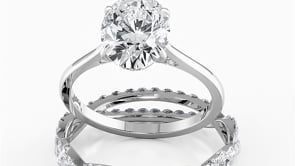 Oval Cut Cathedral Hidden Halo Engagement Ring Bridal Set - 371