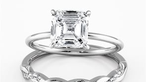 Squared Emerald Cut Hidden Halo Elegant Engagement Ring Bridal Set - 624