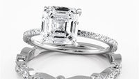 Squared Emerald Hidden Halo Pave Engagement Ring Set - 625