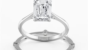 Emerald Cut Hidden Halo Cathedral Engagement Ring Bridal Set - 721