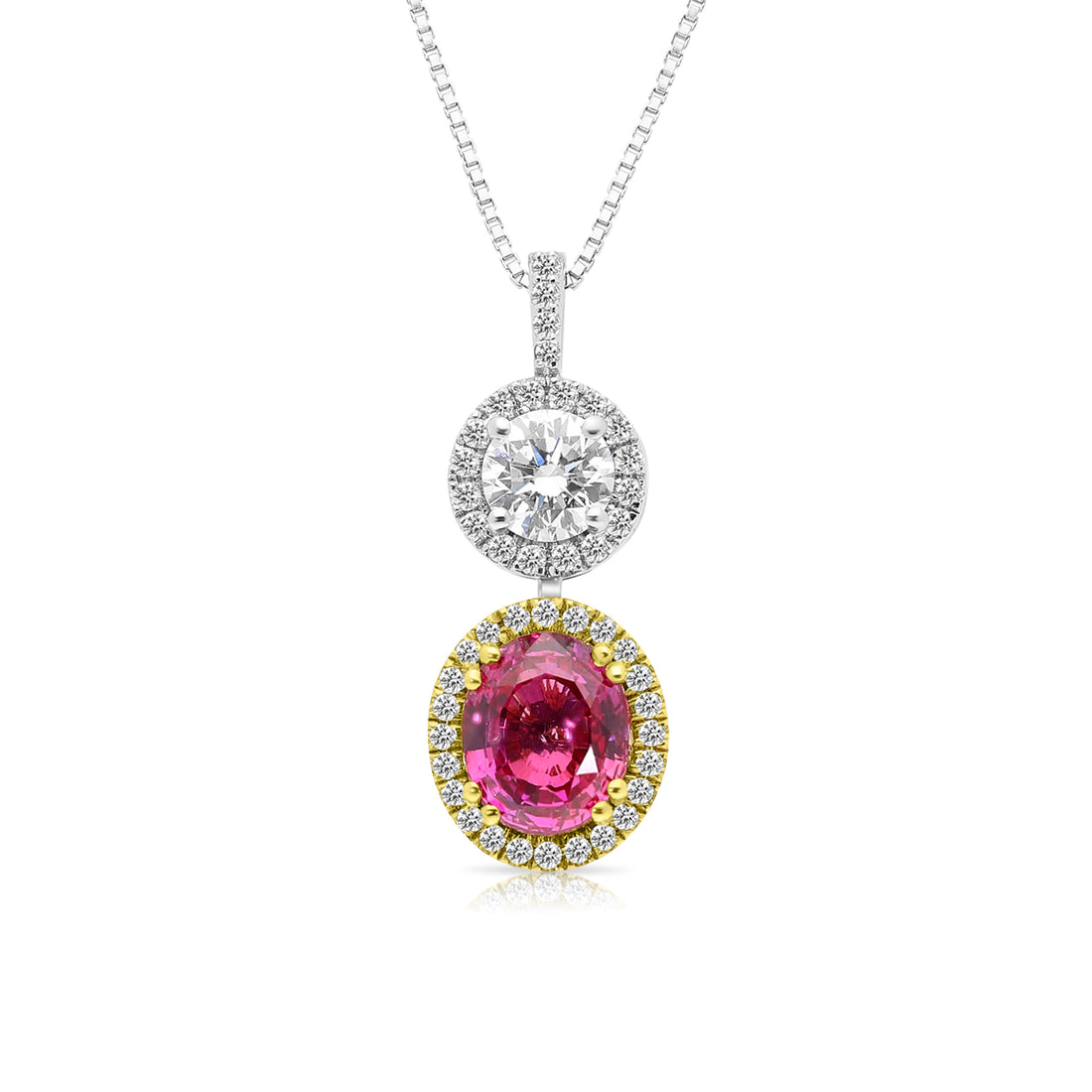 Pink Sapphire and Diamond Two Stone Necklace - 2.86 Carat